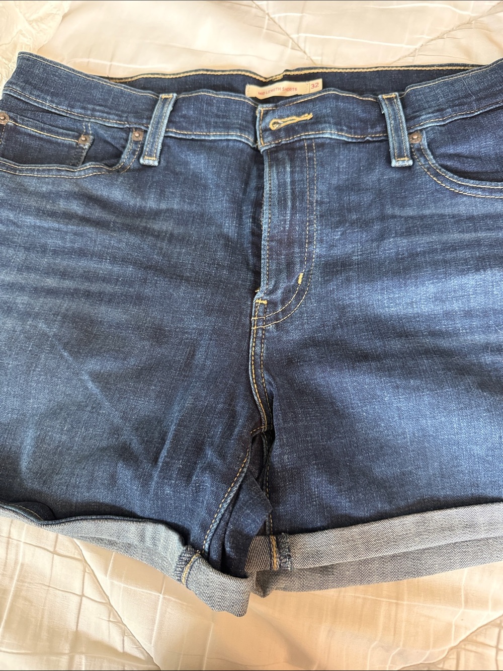 Levi's Women's Boyfriend Denim Shorts in Indigo Blue with Rolled Hem